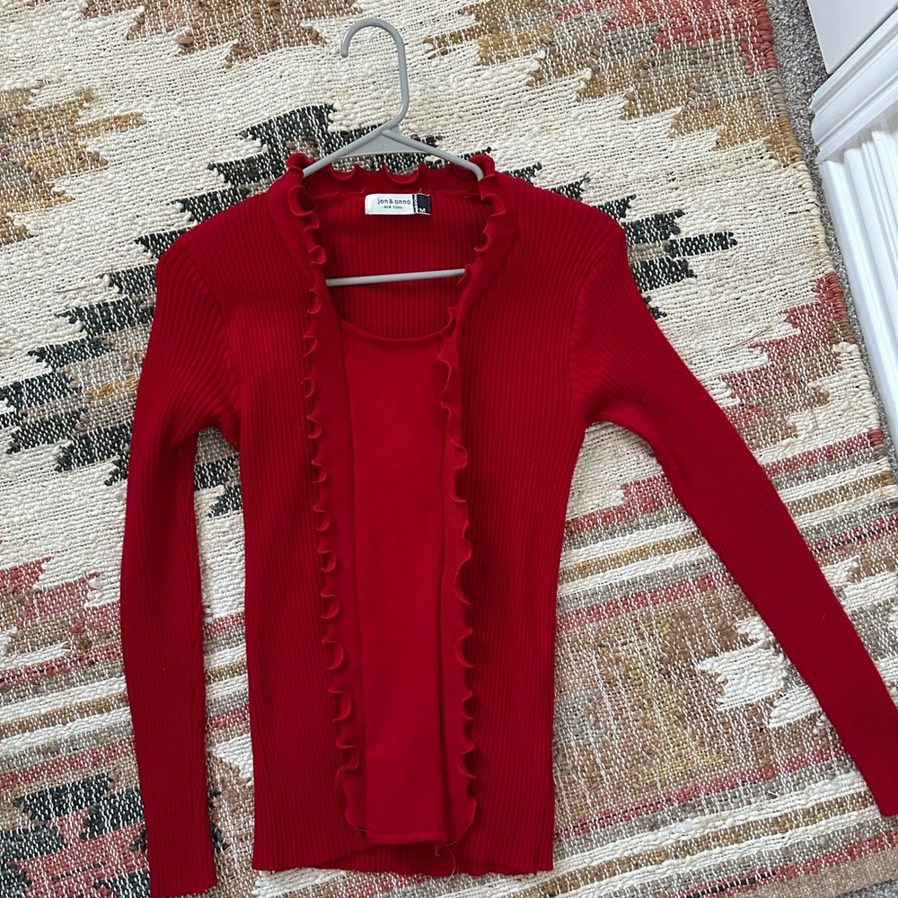 Jon & Anna Red Ruffled Cardigan